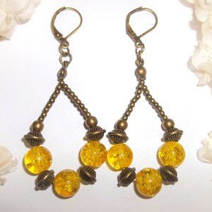 Hoop Earrings Boho Style Jewelry Set Dangle Drop Accessory Yellow & Bronze 7018